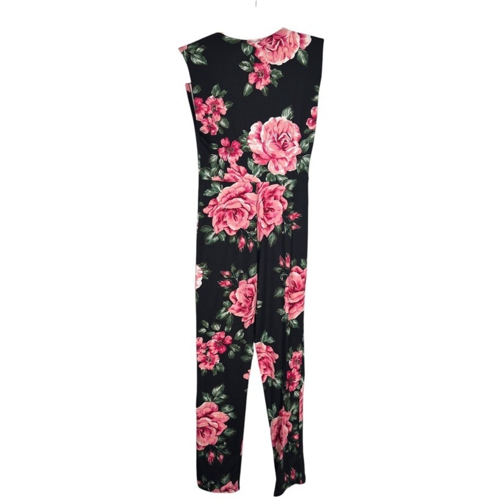 Discreet Women's S Black Pink Rose Floral Sleeveless Jumpsuit NWT USA - Picture 3 of 6